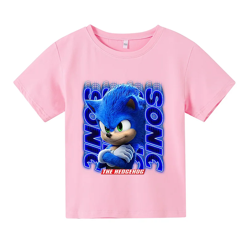 

4-14T del bambino freddo della ragazza del ragazzo di sonic hedgehog stampa T-shirt camicia di estate manica corta unisex per ba