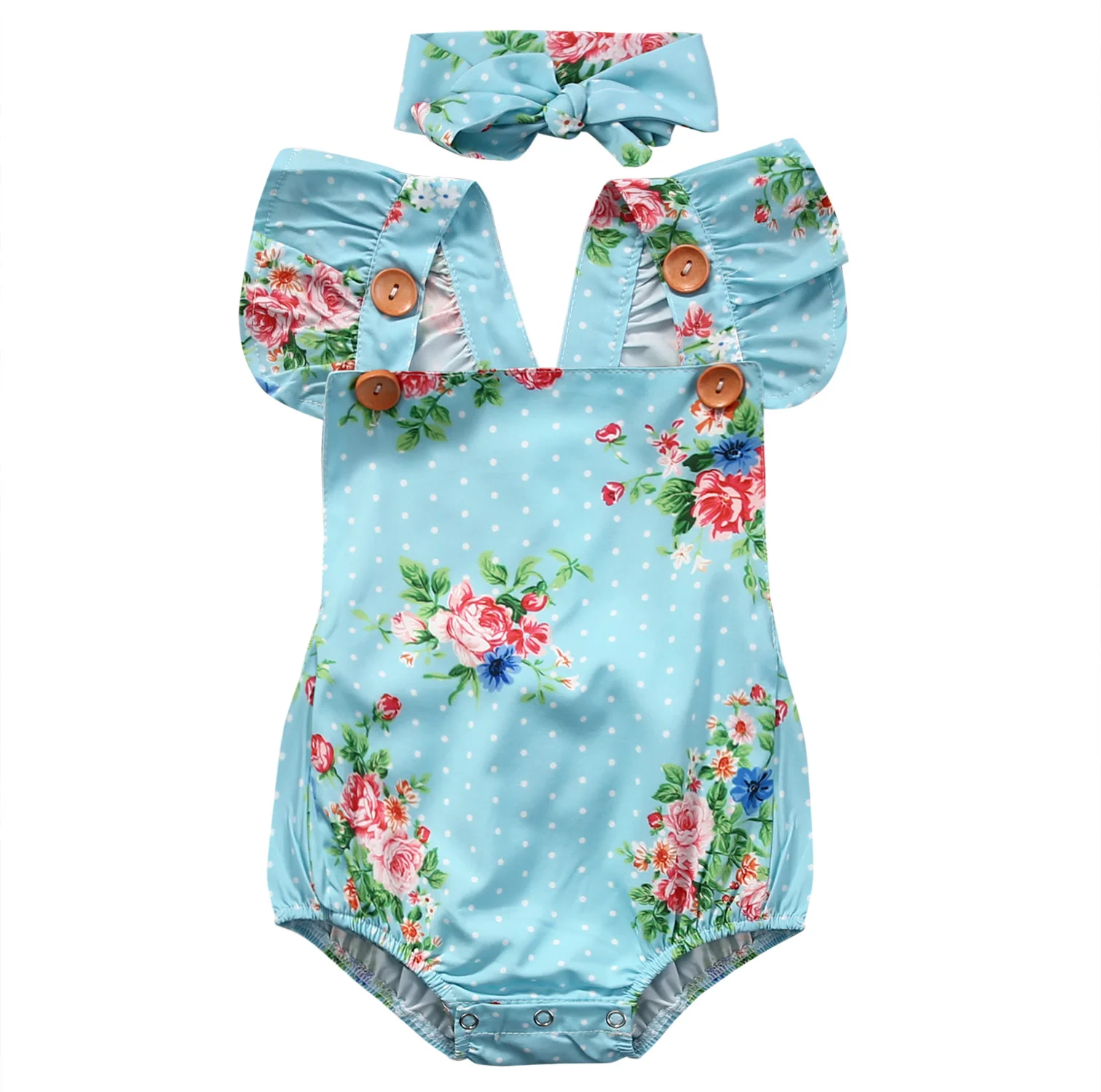 

Newborn Headband Infant Baby Girl Floral Romper Jumpsuit Bodysuit Clothes Outfit