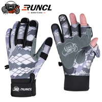 runcl sport winter fishing gloves 1pairlot 3 half finger breathable leather gloves neoprene pu fishing equipment