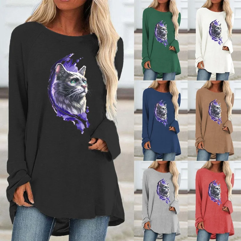 

Осенне-зимняя модная Свободная рубашка с круглым вырезом и длинным рукавом с принтом, Повседневная рубашка, большие размеры, пуловеры, женская блузка