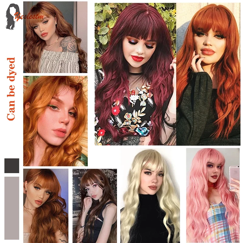

Yeslestm Body Wave Human Hair Wig With Bangs Brazilian Natural Color Glueless Wig With Bangs Human Hair With Fringe Wigs