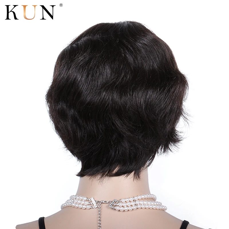 Парики из коротких человеческих волос прямой парик с челкой Пикси не сделанный