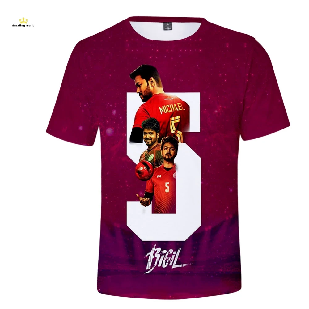 2019 Новинка индийский фильм бигил 3D футболка главный герой Виджай принт короткий