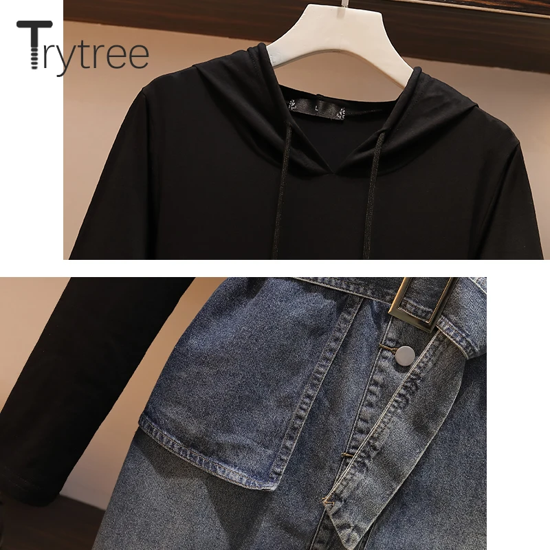 Trytree 2020 весеннее женское Повседневное платье с капюшоном на шнуровке черное