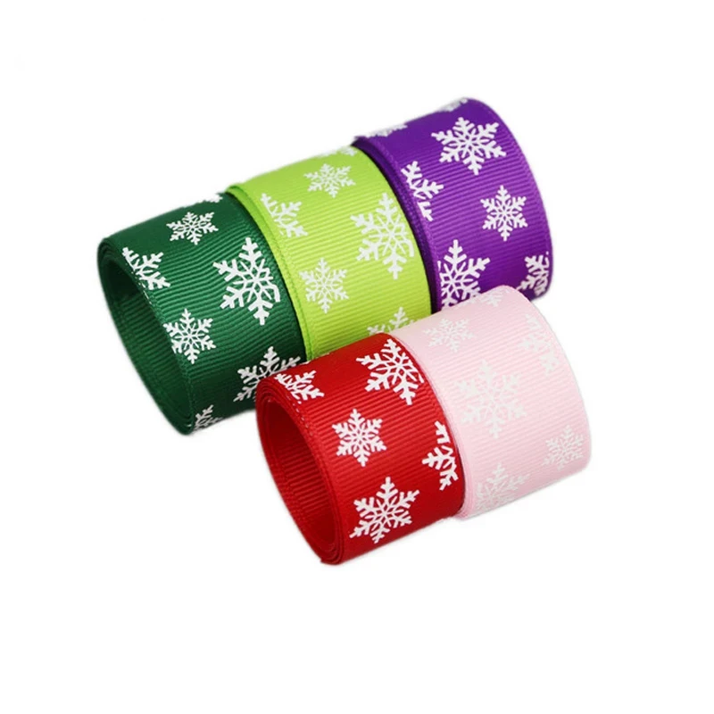 (10 м/лот) 1 ''(25 мм) принт Снежинка grosgrain лента Рождественский подарок DIY высшего