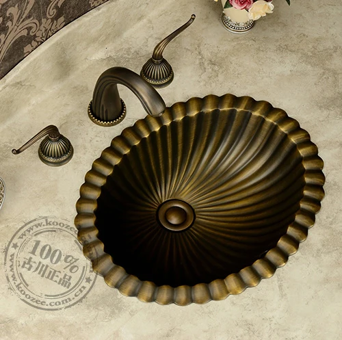 

Classic bronze basin bathroom wash basin counter basin fashion vintage rustic copper basin