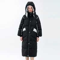 girls coat length 2022 winter korean fashion pocket design contrast color hooded loose large size down jacket gray