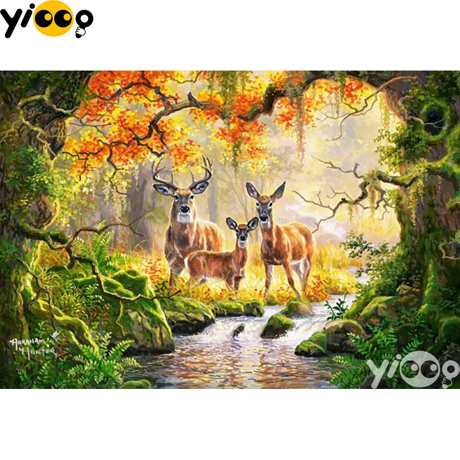 

Full Square/Round Diamond Embroidery Royal Deer Family 5D Diamond Painting Rhinestone Mosaic Home Decor Gift BX2518