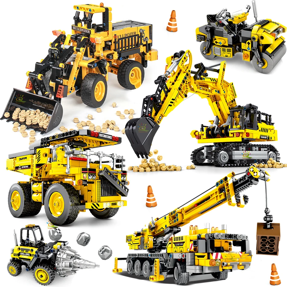 Engineering Bulldozer Crane Technic Dump Truck Building Blocks City Construction vehicle car Toy For Children kids gift | Игрушки и