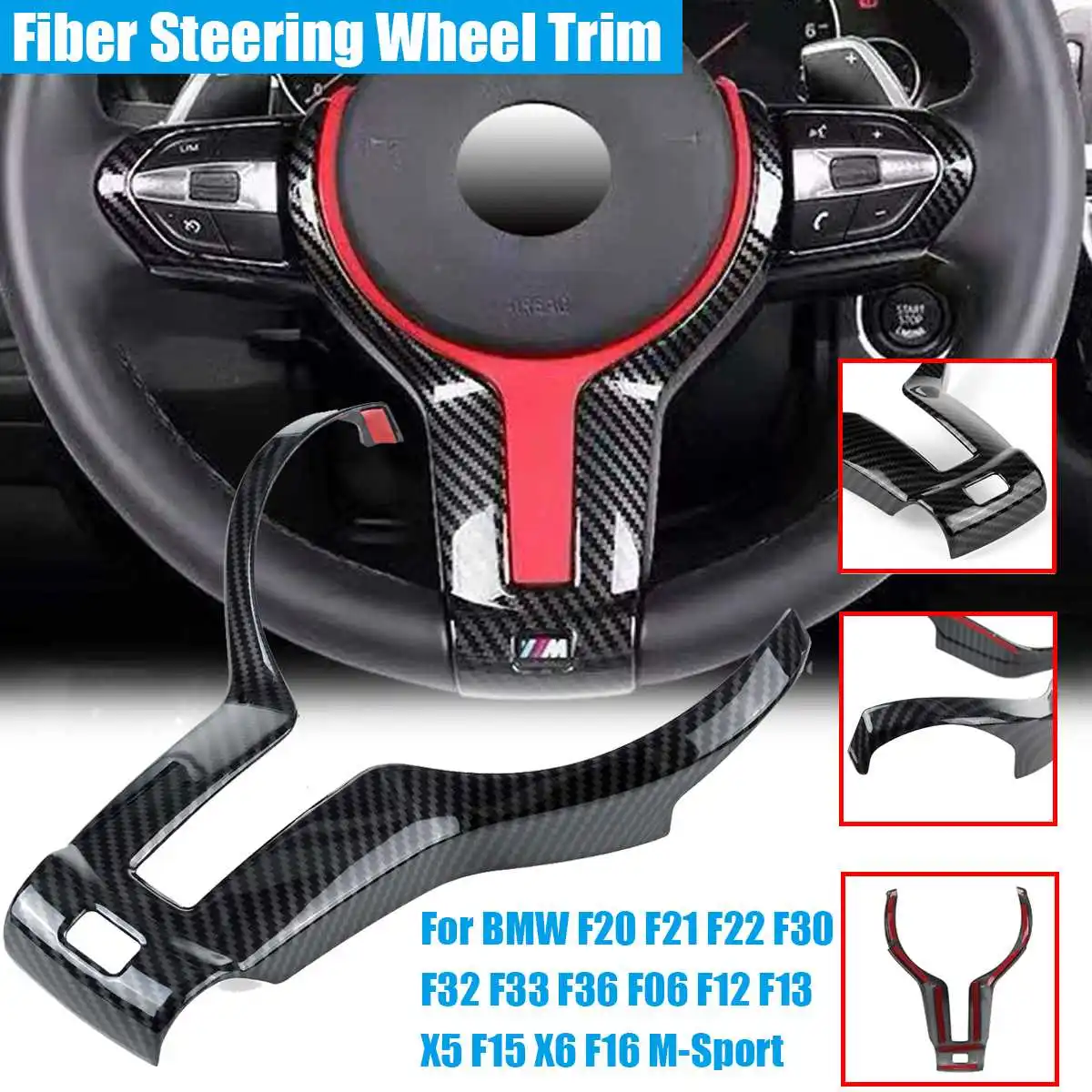 

Frosted Red / Black Steering Wheel Trim For BMW F20 F22 F21 F30 F32 F33 F36 F06 F12 F13 X5 F15 X6 F16 M-Sport