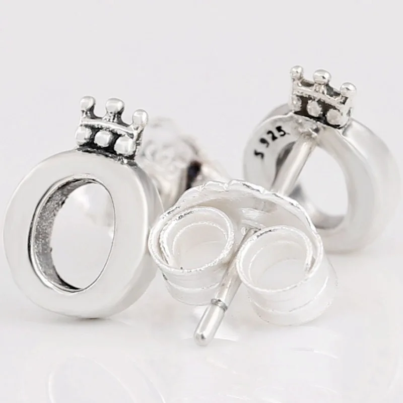 

100% 925 Sterling Silver Pan Earring Shiny Crown O-shaped Earrings For Women Wedding Gift Fashion Jewelry