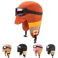 hanxi cool warm winter bomber hat with glasses women men velvet beanie unisex pilot skullies