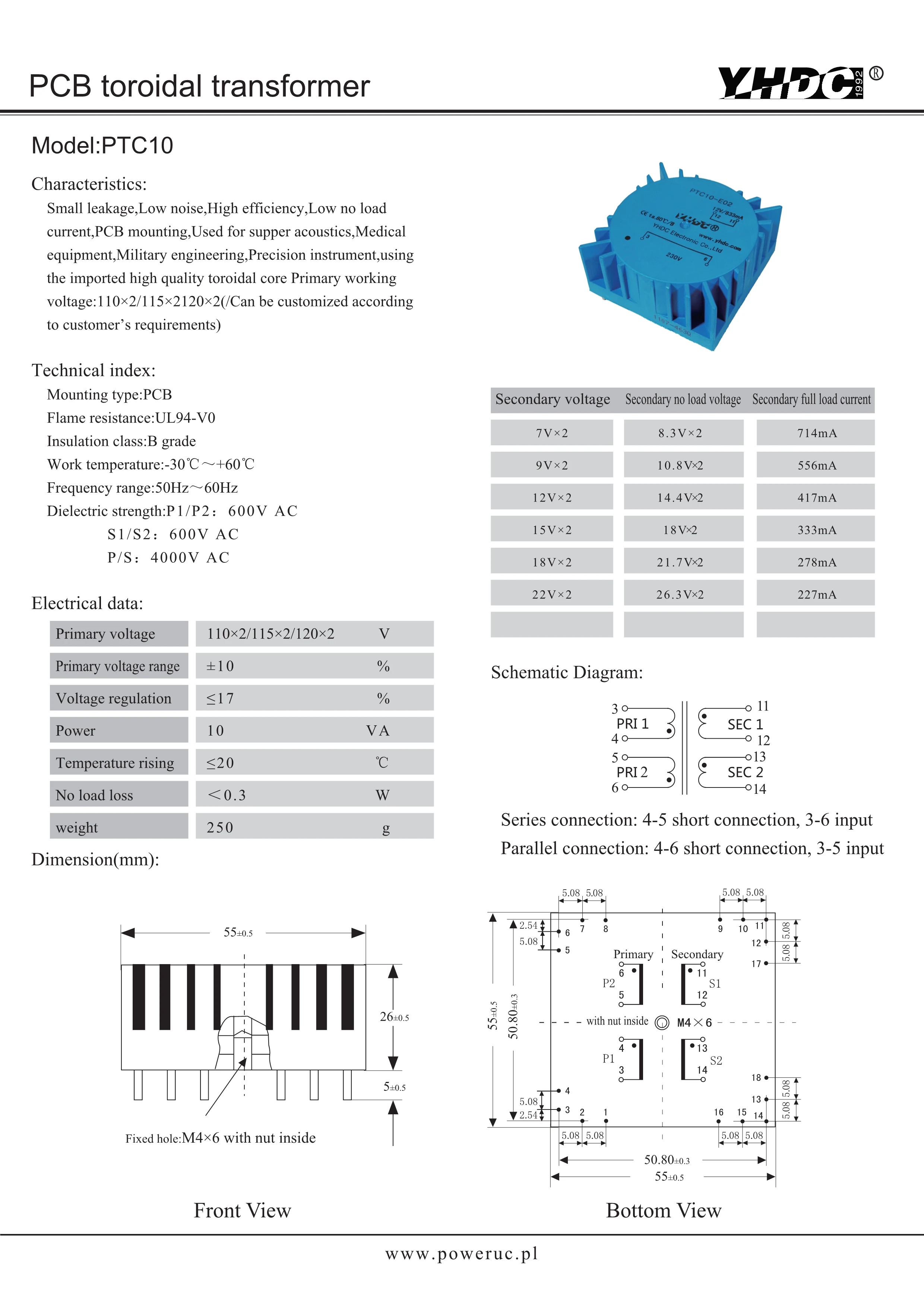 PTC10 для использования аудио 10VA 2*110V 2*15V тороидальный трансформатор