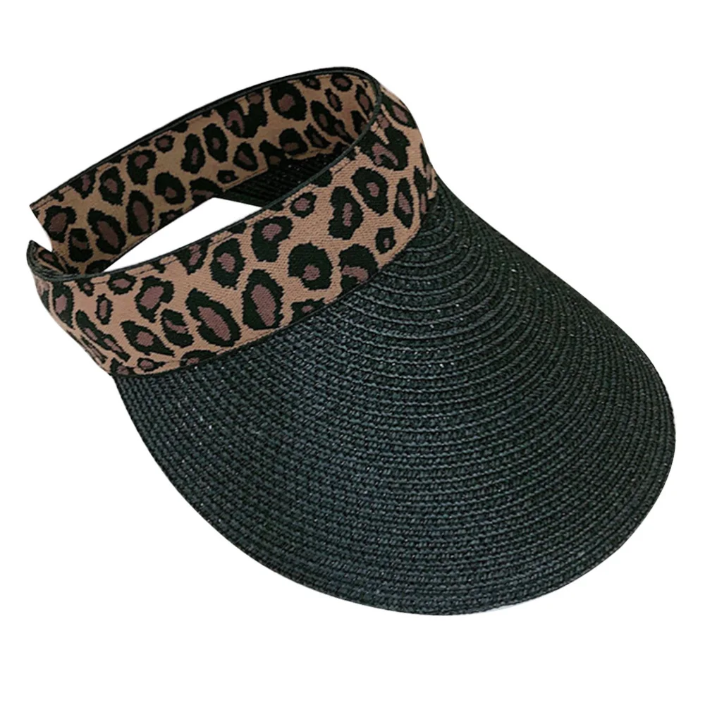 Пустая пляжная соломенная шляпа с широкими полями леопардовым принтом