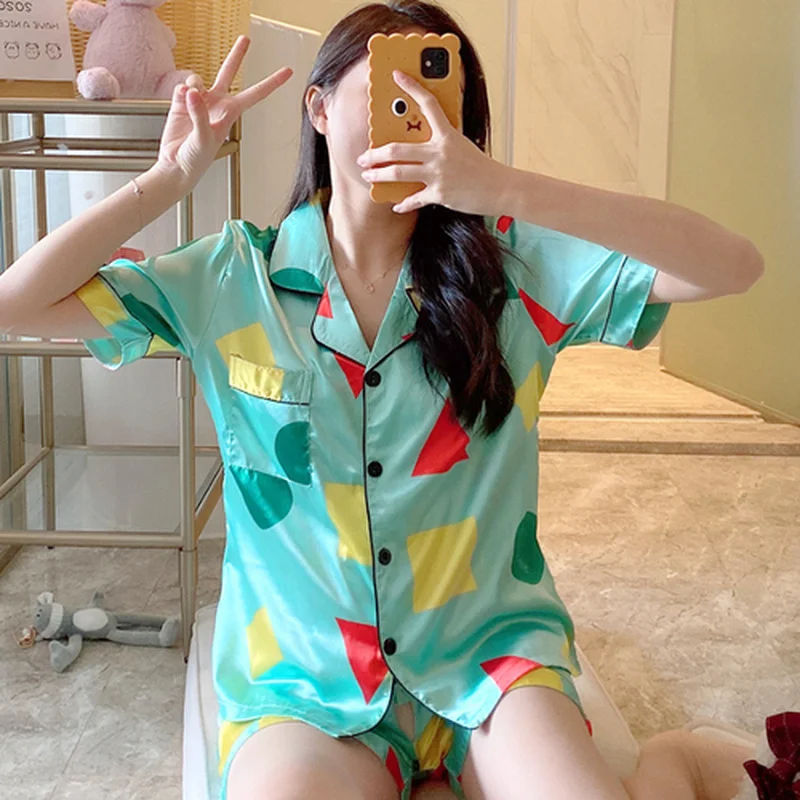 Шелковая пижама с коротким рукавом удобные женские летние Пижамные комплекты