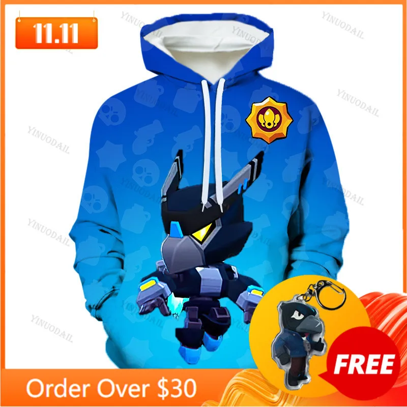 

Mecha Crow Shooter Kids Hoodie Leon Shooting Game Spike 3D Sweatshirt Tops Boys Girls MAX Cartoon Star Tops Teen Clothes