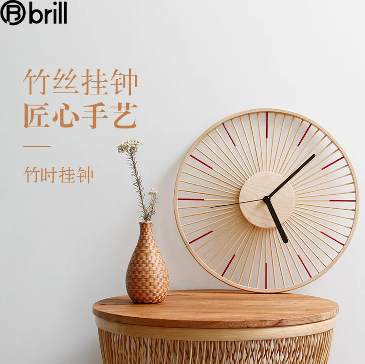 

Wooden Pastoral Wall Clock Japanese Wood Simple Silent Wall Clock Garden Bamboo Silk Wooden Clock Mute Wall Mounted Ins Clock 5