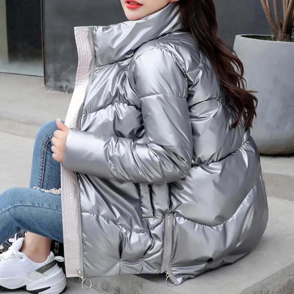 Fashion Winter Jacket Zipper Closure Fall Winter Winter Women Stand Collar Puffer Jacket  Cotton Coat    Women Coat