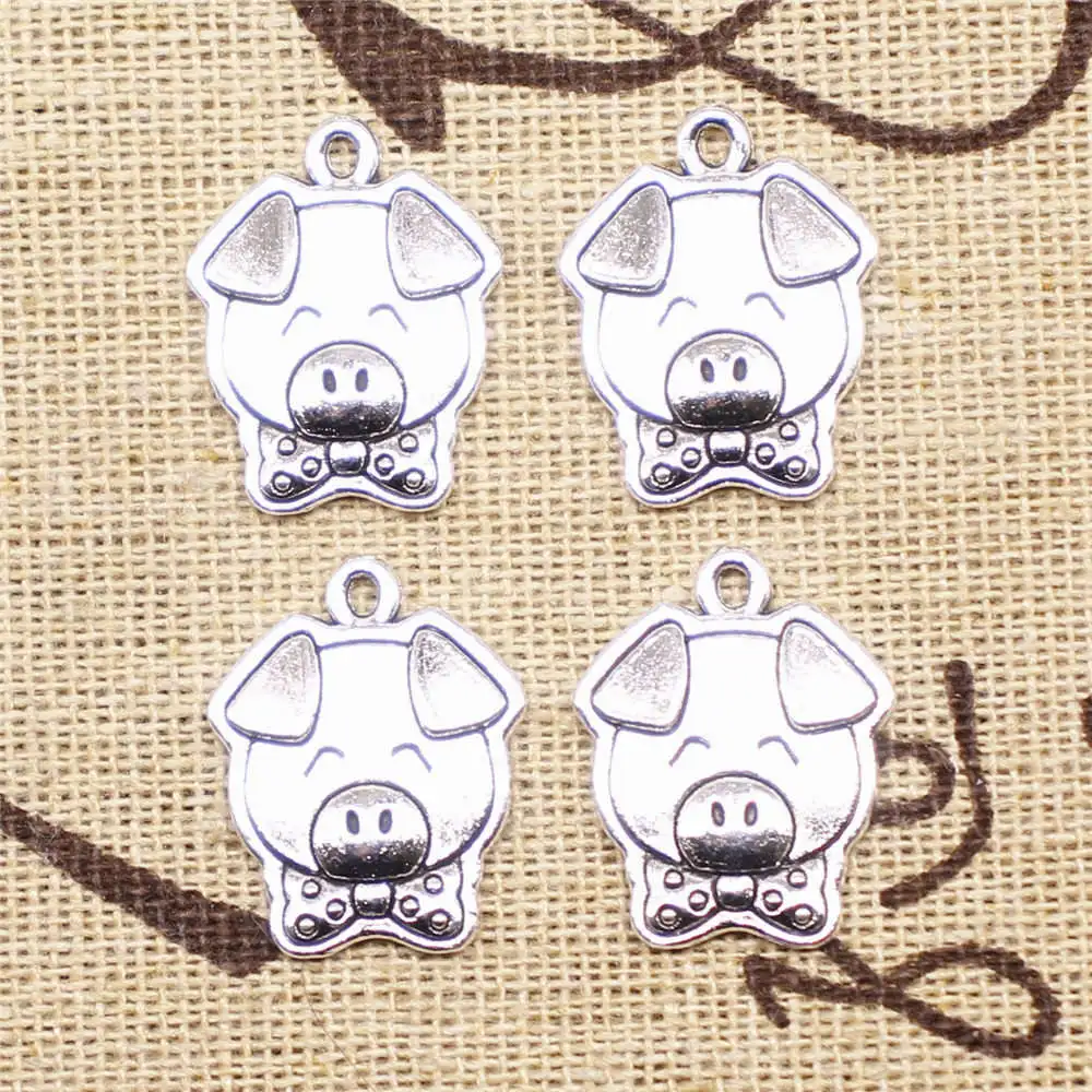 

Charms for jewelry making 20pcs 20x15mm antique silver color pig charms