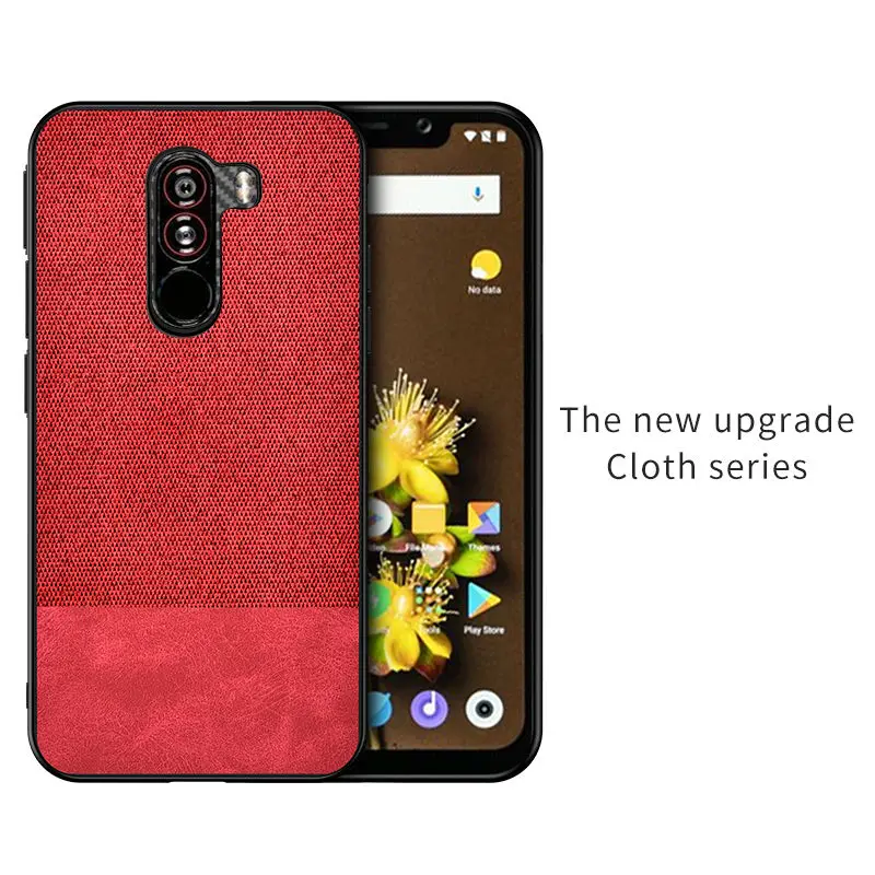 Red-P Роскошный ультра-тонкий хлопковый тканевый чехол s для Xiaomi POCOPHONE F1 Phone Sofr силиконовый чехол для задней панели POCOPHONE F1 кожаный чехол - Цвет: Red-P