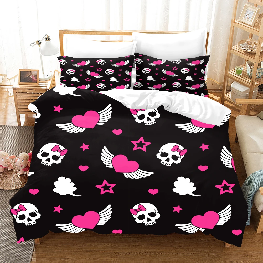 

Cartoon Skeleton Bedding Set 3d Duvet Cover Sets Comforter Bed Linen Twin Queen King Single Size Luxury Fashion Gift Pink Heart
