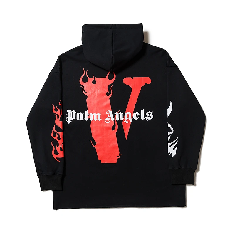 

Trendy brand VLONE joint flame print hoodie for men and women loose oversize torn edge destruction sweater jacket