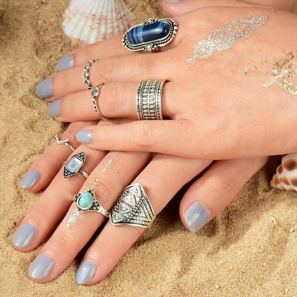 Meyfflin Винтаж Тарельчатая комплект для Для женщин модные Anel Aneis Bague камень серебро Миди палец кольца Бохо ювелирные изделия 10 шт./компл