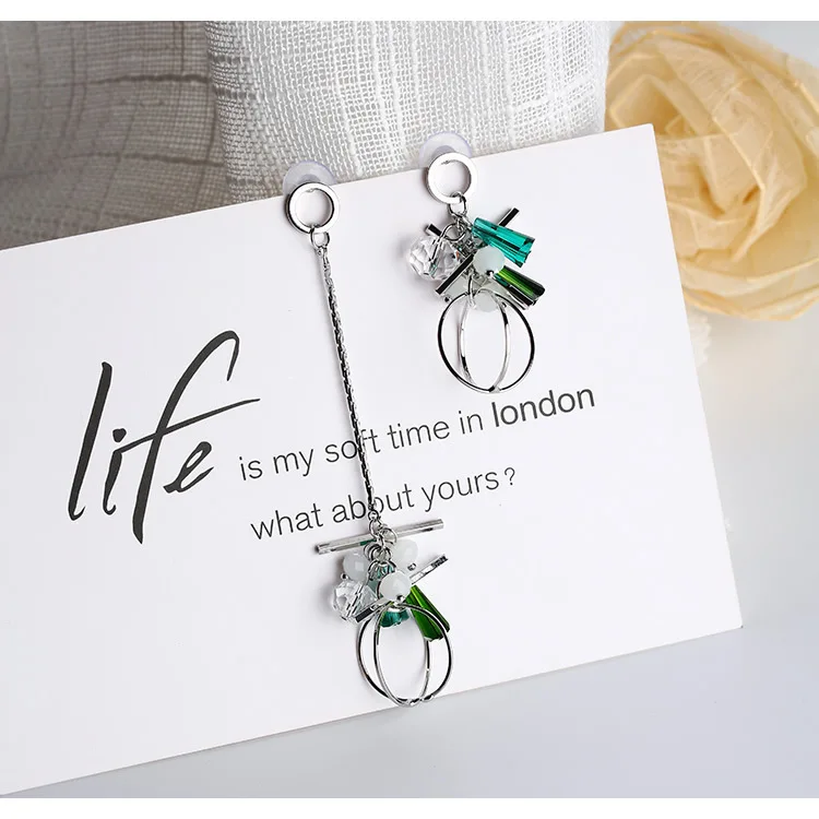 Асимметричный Кристалл Длинная кисточка звено цепи висячие серьги для женщин