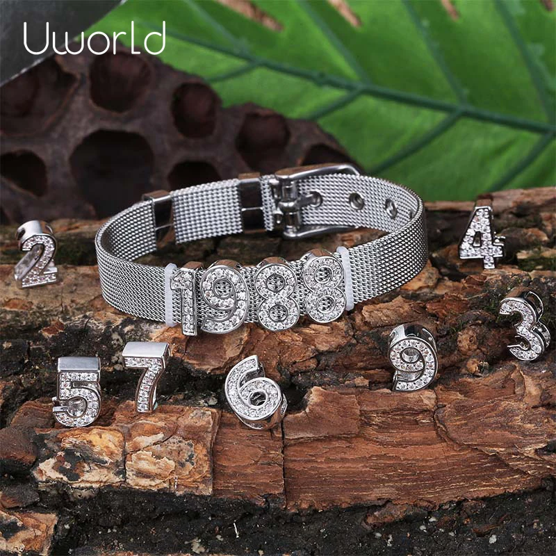 Шикарные индивидуальные браслеты с цифрами и годами из нержавеющей стали DIY CZ
