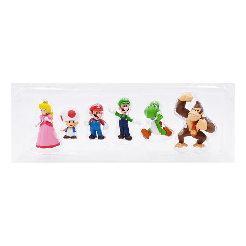 6 шт./компл. 3-7 см Super Mario Bros ПВХ Фигурки игрушки куклы Марио Луиджи Йоши гриб Донки Конг в подарочной коробке Прекрасный подарок для детей - Цвет: Pink Princess no box
