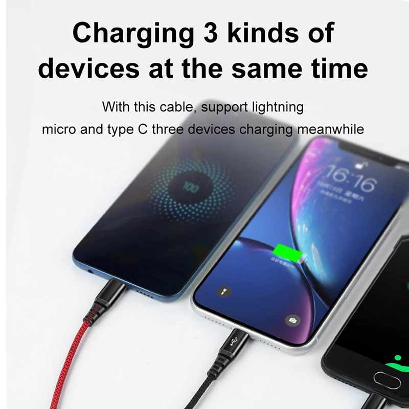 Mcdodo 3 in 1 USB Cable 3A Micro USB Type C Cable For iPhone 14 13 12 11 Pro Max Huawei Xiaomi Samsung Phone Fast Charging Cable