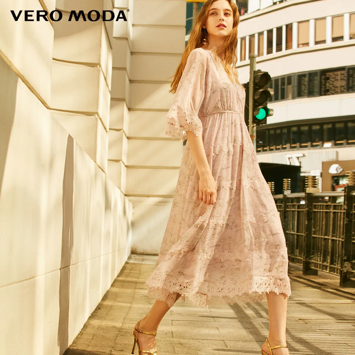 Vero Moda женское кружевное шифоновое платье с 3/4 рукавами и принтом | 31917C549