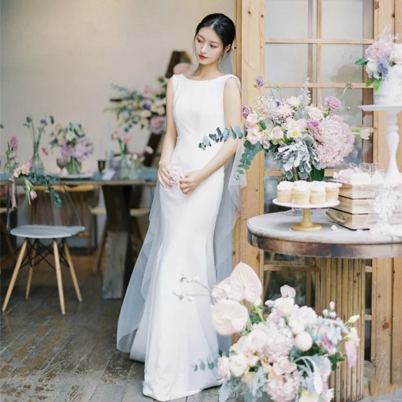 

French Simple SatinWedding Dress Mermaid 2019 New Bride Wedding Dress Vestido De Novia Plus Size Wedding Dress Vestido Fiesta