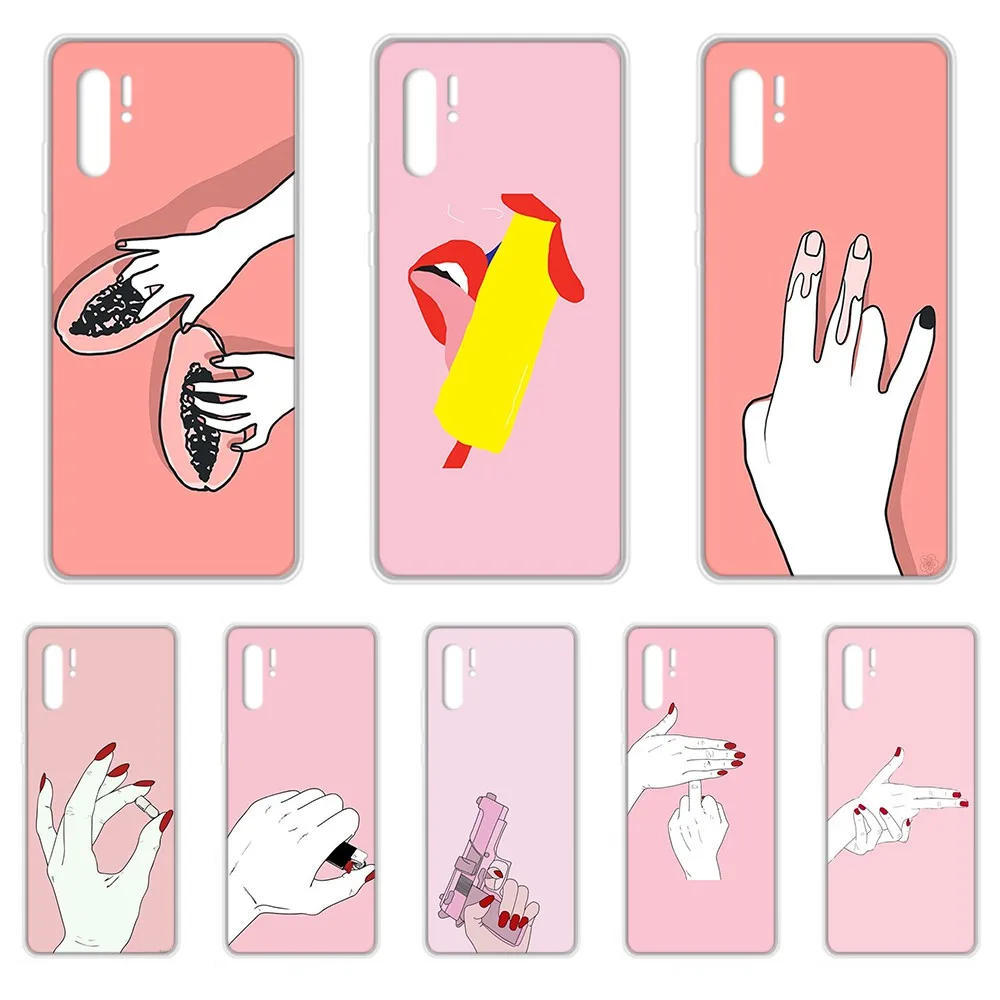 Чехол для телефона art girl finger gun allure Etui прозрачный чехол HUAWEI p 8 9 10 20 30 40 P pro Smart 2019 Z