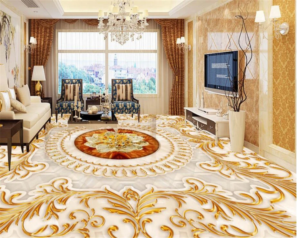 BEIBEHANG Floor 3D Wallpaper European Style Living Room Luxurious Gold Rose Marble Abstract Pattern 3d flooring papel pintado - купить по