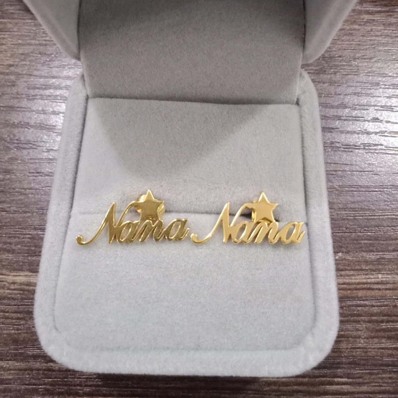 Женские серьги гвоздики с сердечком луной звездой короной и именем на