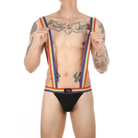 sexy mens undershirts rainbow shoulder strap bodysuit wrestling singlet gay sexy lingerie briefs underwear one piece overalls