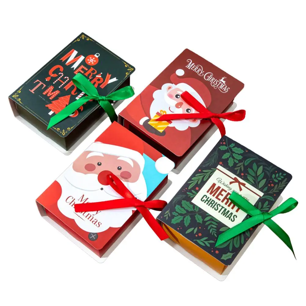 

4Pcs Bags Book Shape Merry Christmas Candy Boxes Christmas Santa Claus Gift Box Navidad Natal Noel Party Decoration Supplies