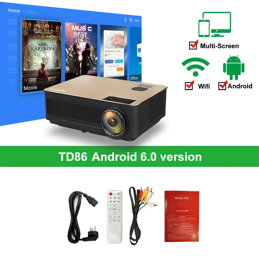 ThundeaL HD проектор TD86 4000 люмен Android 6,0 WiFi Bluetooth проектор Поддержка Full HD 1080P светодиодный M5 M5W 3D видео проектор - Цвет: Android version