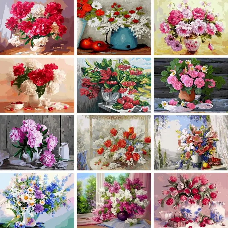 

GATYZTORY Flowers DIY Painting By Numbers Modern Wall Art Picture Acrylic Coloring Paint On Canvas For Home Decors Artwork 60x75