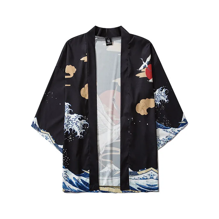 

2020 Chinese Style Crane Hanfu Kimono Streetwear Men Women Cardigan Japanese Haori Yukata Robe Female Summer Loose Clothing