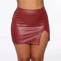 sexy skirt leather side split black mini high waist package hip pencil women fashion bodycon clubwear skinny solid red