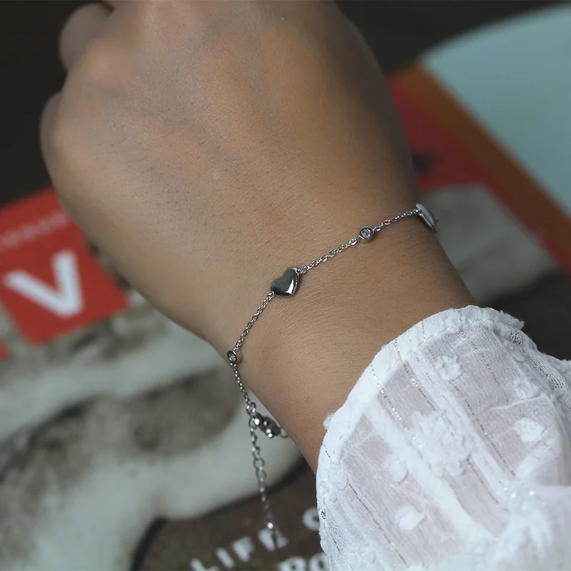 Trustdavis Настоящее серебро 925 пробы Модный милый романтичный браслет с сердцем