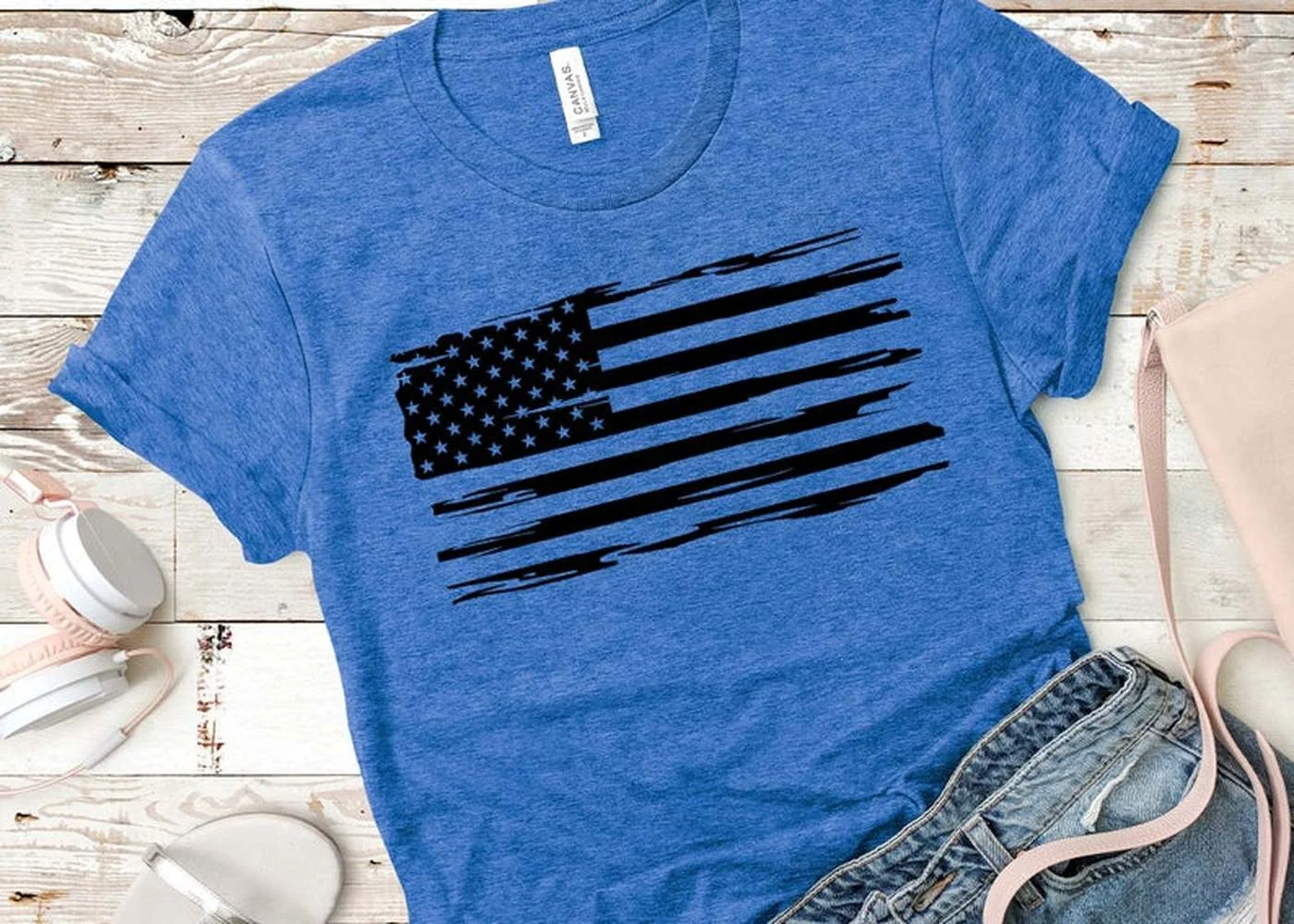 Рубашка с американским флагом-Винтажная футболка графическим рисунком серые
