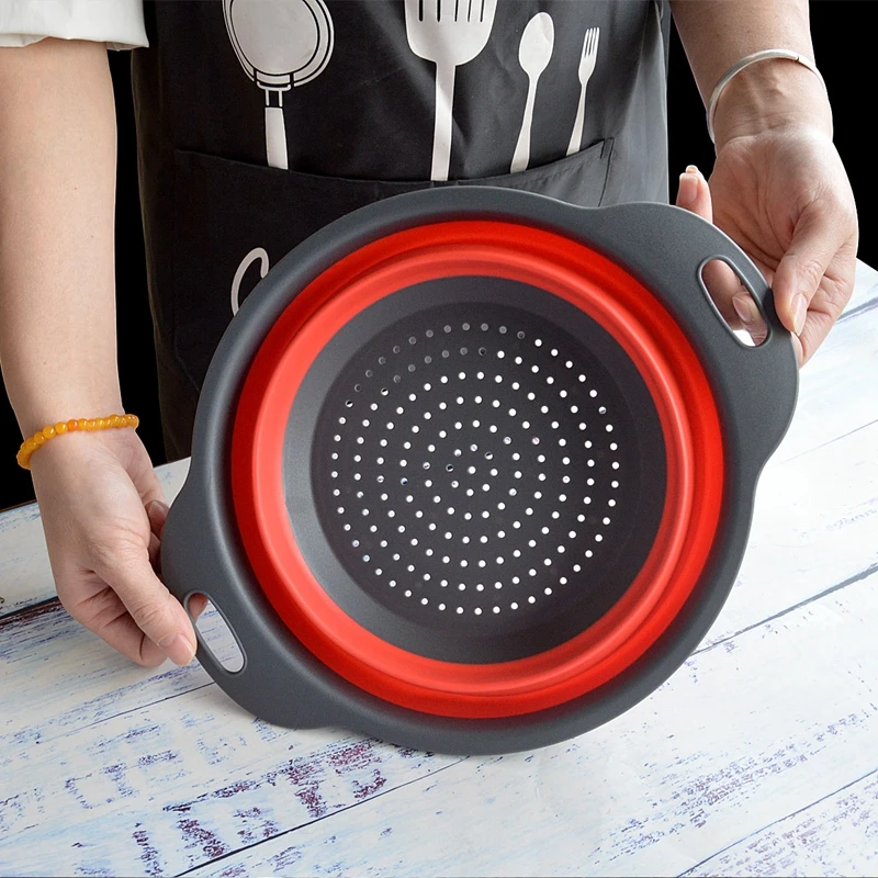 

2pcs/Set Kitchen Tools Foldable Silicone Colander Fruit Vegetable Washing Basket Strainer Collapsible Drainer Packing With Box