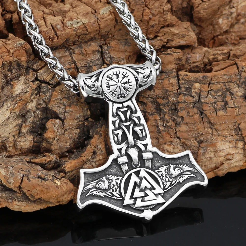 Скандинавский Викинг из нержавеющей стали thor hammer Mjolnir odin raven valknut vegvisir подвеска