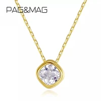pagmag simple suqare cubic zircon pendant necklace real 925 sterling silver necklace for women korean crystal chain jewelry