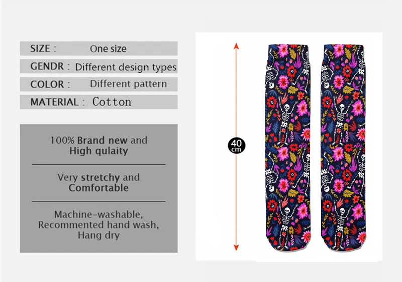 wool socks women Punk Floral Compression Cotton Socks Skull Colorful Skateboard Socks Unisex Women Medium Tube Socks Autumn Winter Warm Socks crew socks women