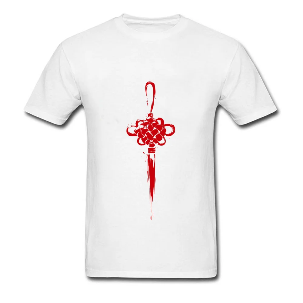 2018 новый год китайский узел мужская белая футболка с красными чернилами