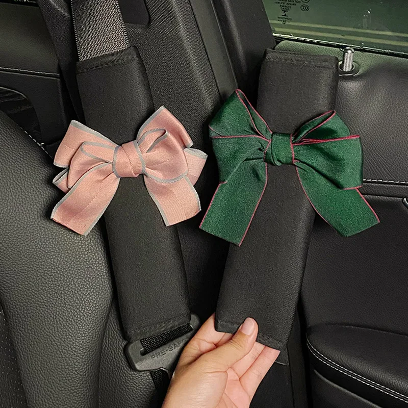 1Pair Cute Bowknot Universal Car Safety Seat Belt Cover Ice silk Shoulder Pad Seatbelts Protective Car Interior Accessories